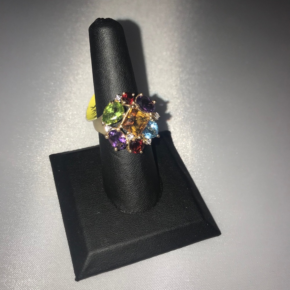 14k Gold Precious Gems Cluster Ring-Pictured left - Picture 4 of 5